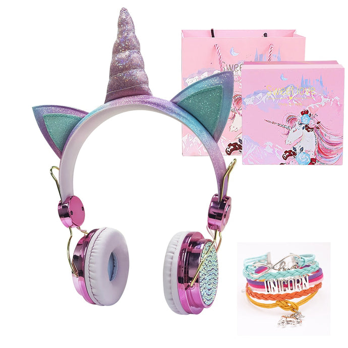 Funny Kids Headset Colorful Diamond Unicorn Headphones Music  Christmas Gifts